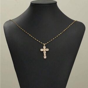 Cross Necklace Gold with Sparkling Crystal Accents